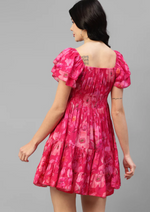 VISCOSE MUSLIN  FOIL PRINTED WOMEN'S TIERED DRESS In Munich