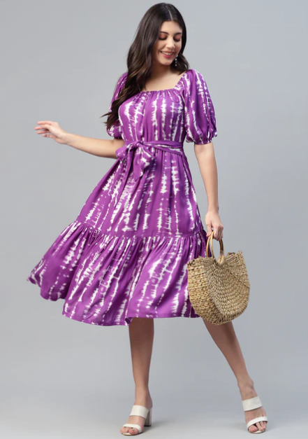 LAVENDER TIE DYE WOMEN TIERED DRESS IN BERLIN