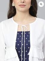 BLUE POLKA DRESS WITH-RUFFLED SHRUG IN MUNICH