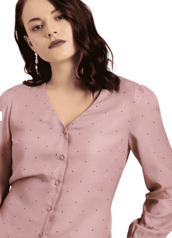 Women Rose & Navy Blue Regular Fit Printed Back Tie-Up Casual Shirt in Berlin