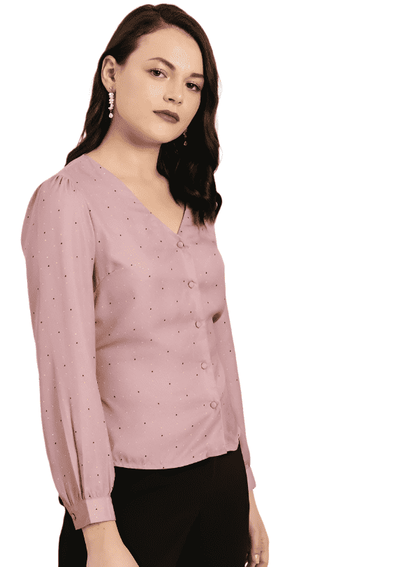 Women Rose & Navy Blue Regular Fit Printed Back Tie-Up Casual Shirt in Berlin
