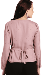 Women Rose & Navy Blue Regular Fit Printed Back Tie-Up Casual Shirt in Berlin