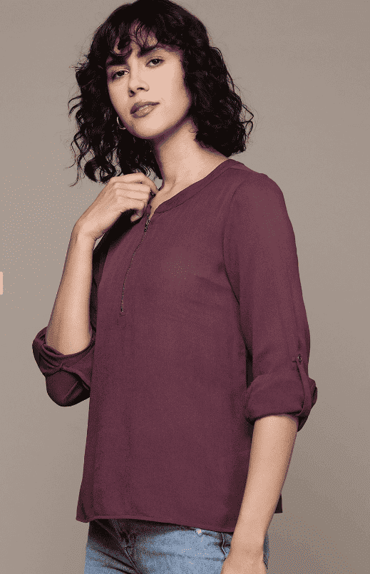 Mandarin Collar Roll-Up Sleeves Top in Berlin