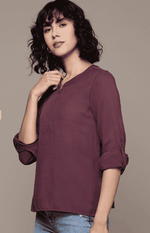 Mandarin Collar Roll-Up Sleeves Top in Berlin