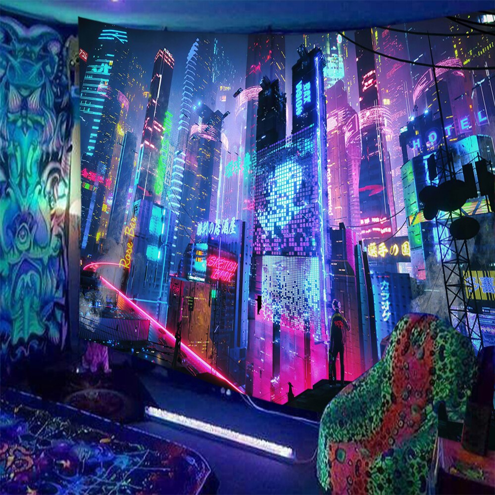 Cyberpunk Futuristic Schwarzlichtposter