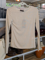 Shirt Kaschmir Dünn Halbtransparent Viskose Beige Langarm, One Size bis Gr. 42 - von CHOICE T0118 R50161