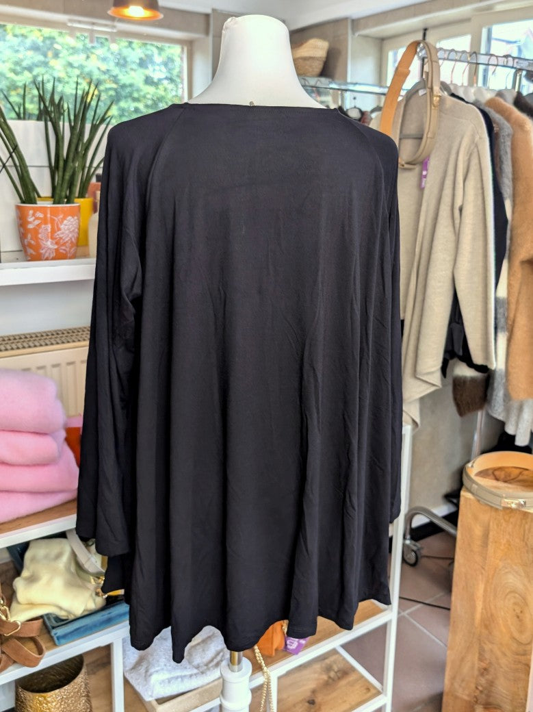 Shirt Langarm Oversized Viskose elastisch Schwarz One Size - Made in Italy 8134