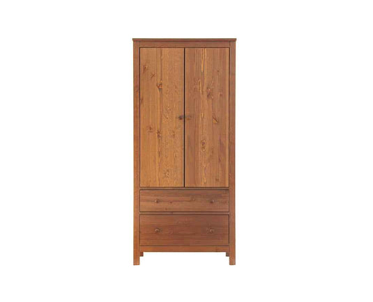 Kleiderschrank aus Bio Kiefer – Premium Line mit 2 Türen, 2 Schubladen & 3 Regalen