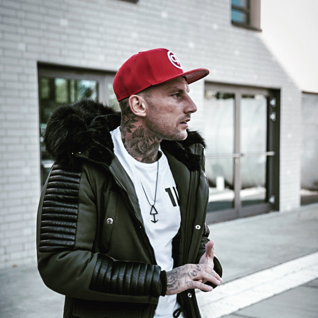 Snapback Cap - Red Leather & White