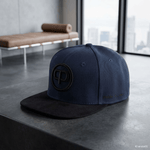 Snapback Cap - Navy Blue on Black
