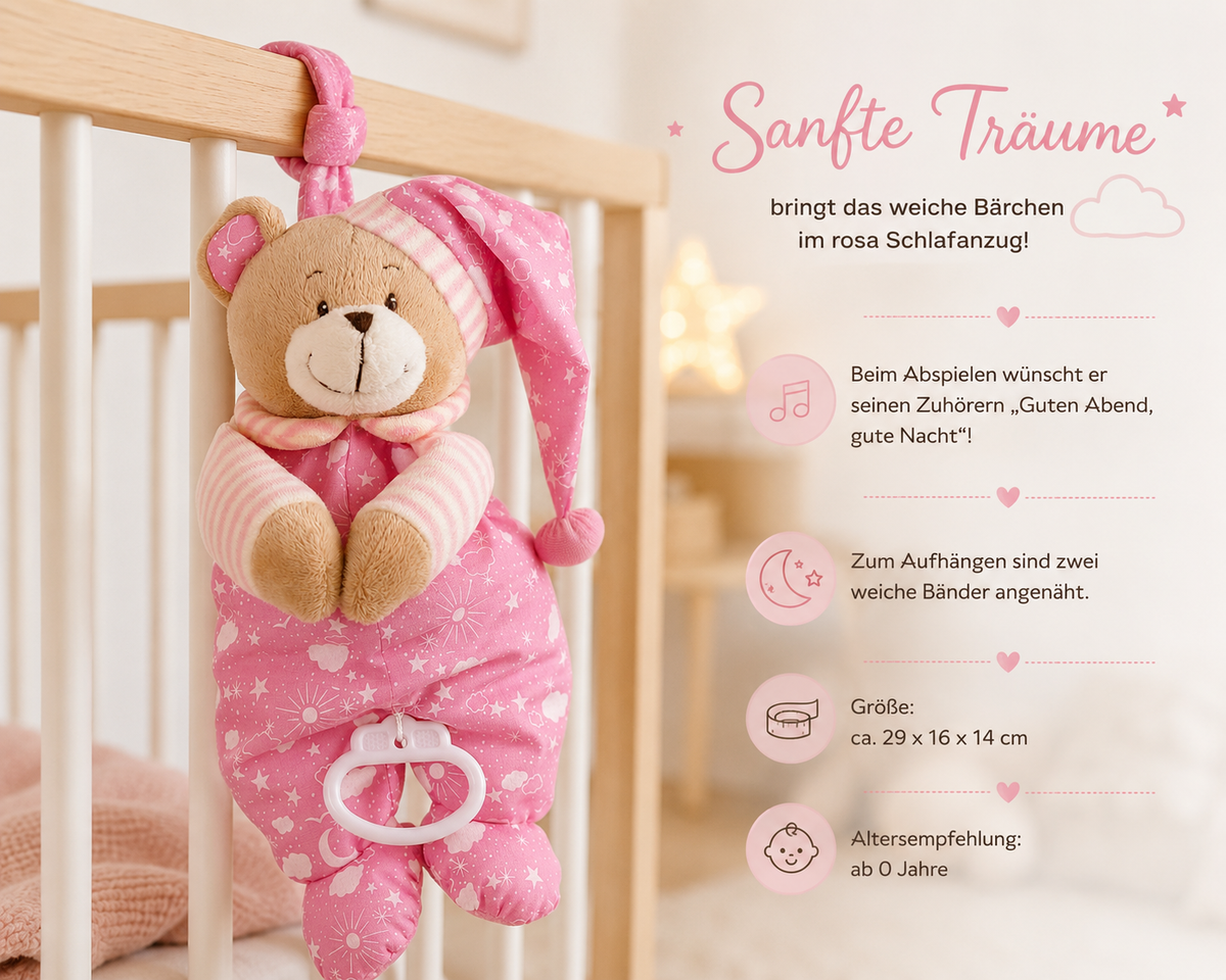 Windeltorte Rosa mit Spieluhr Bär – personalisierbar