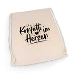 Bedruckter Turnbeutel mit Spruch Konfetti im Herzen