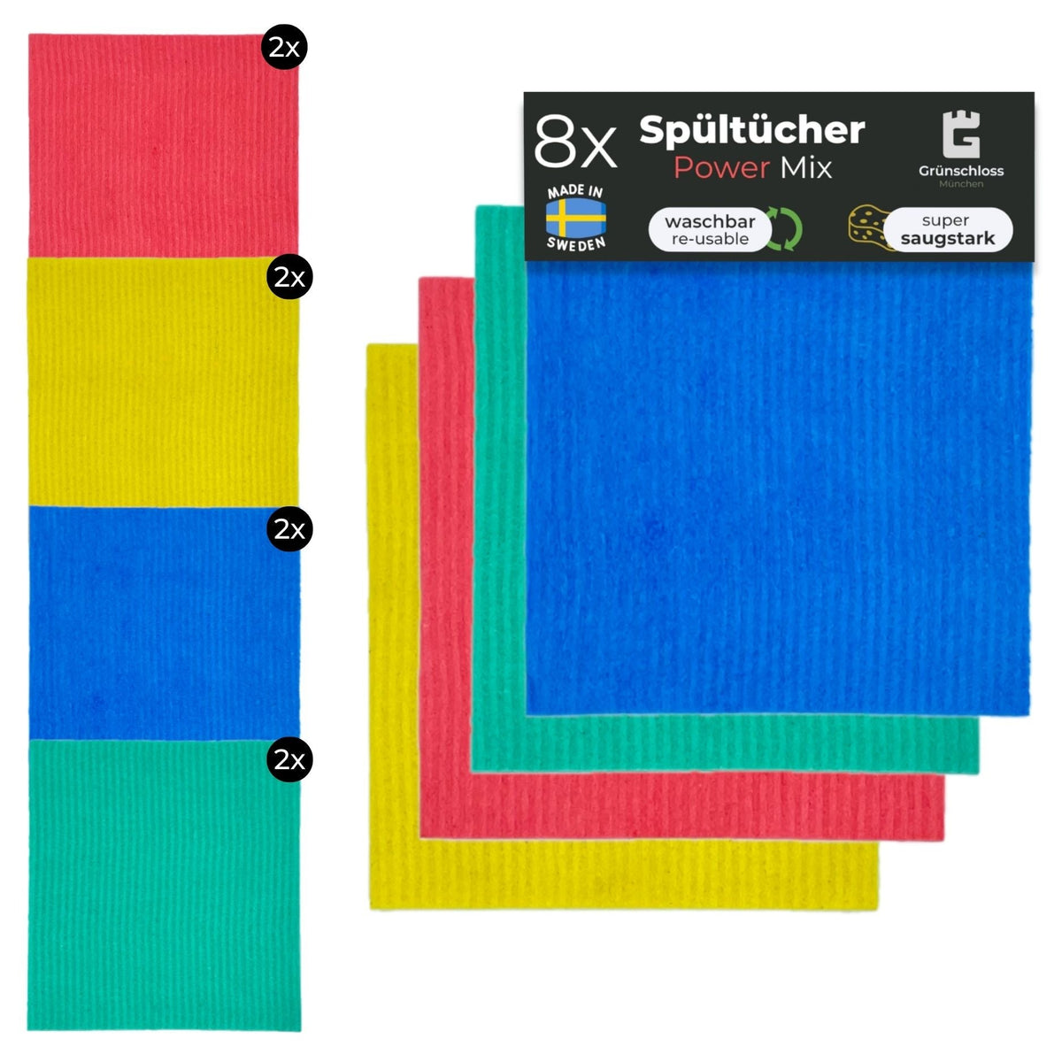 8x Power Putzlappen bunt - waschbare Haushaltstücher
