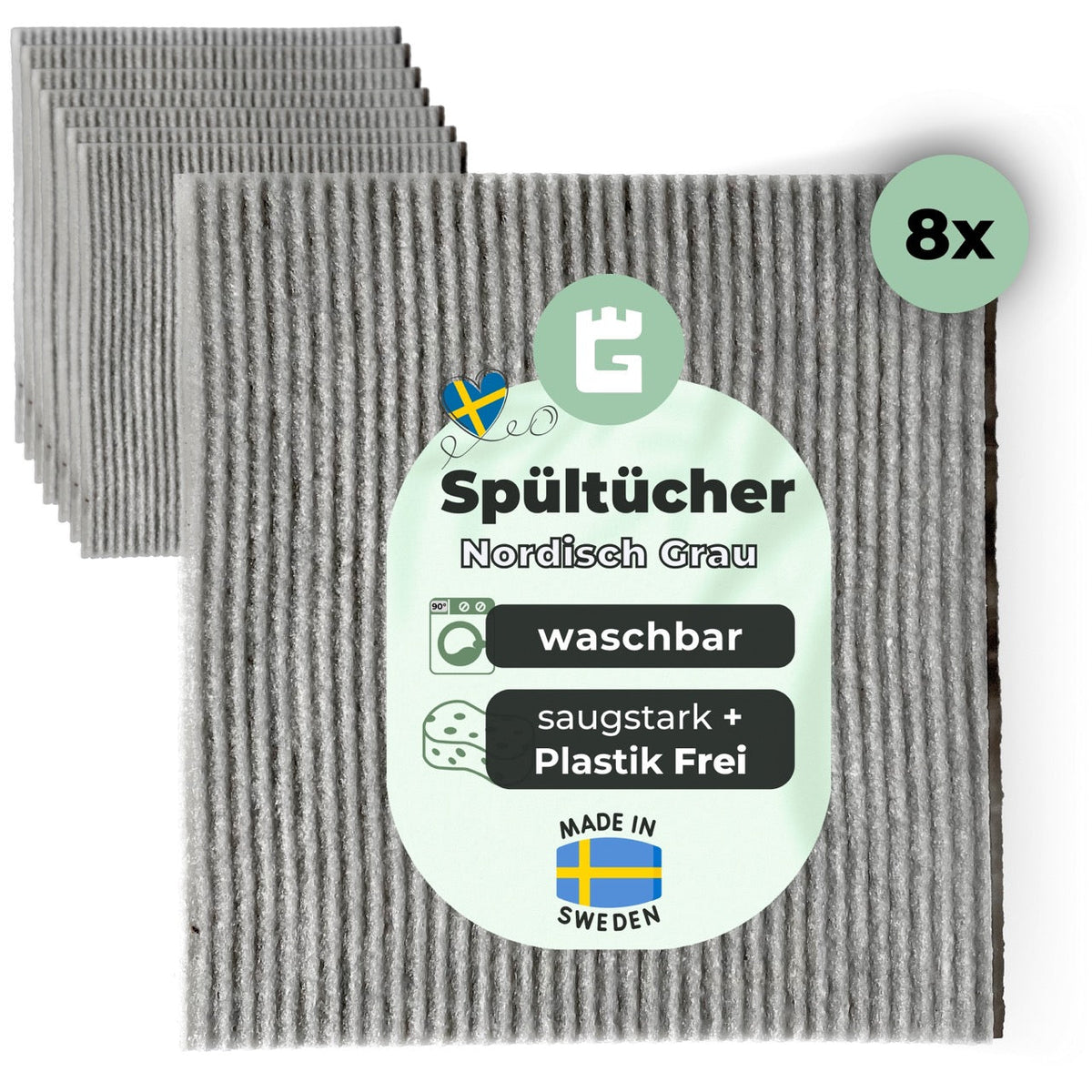 Spültücher Grau aus Baumwolle & Holz-Zellstoff - waschbar & extra Saugstark - Made in Sweden