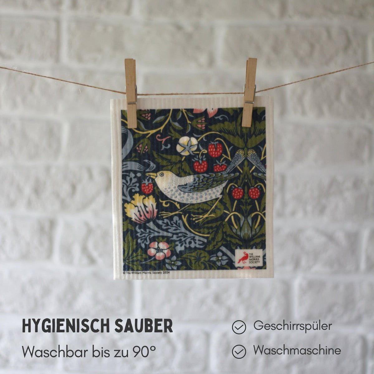 3x Art Spültücher waschbar - Original William Morris Strawberry Thief