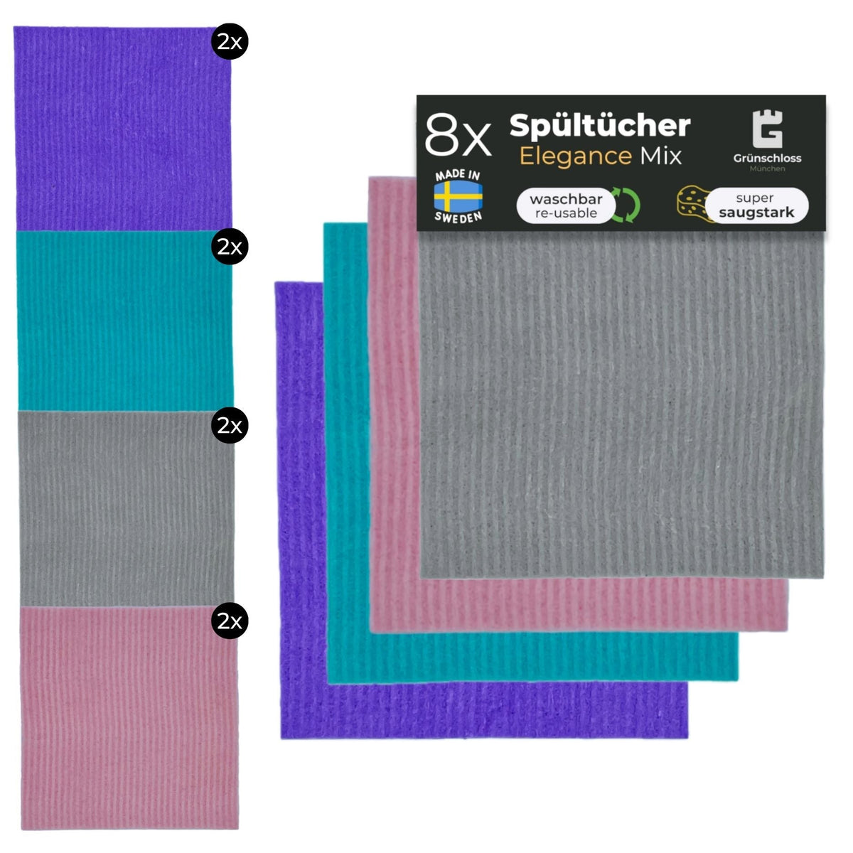 8x Elegance Putzlappen bunt - Reinigungstücher waschbar & nachhaltig