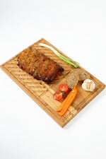 Steakbrett Eiche 32x20x2,2cm – Grillbrett mit Saftrille & Saftrinne