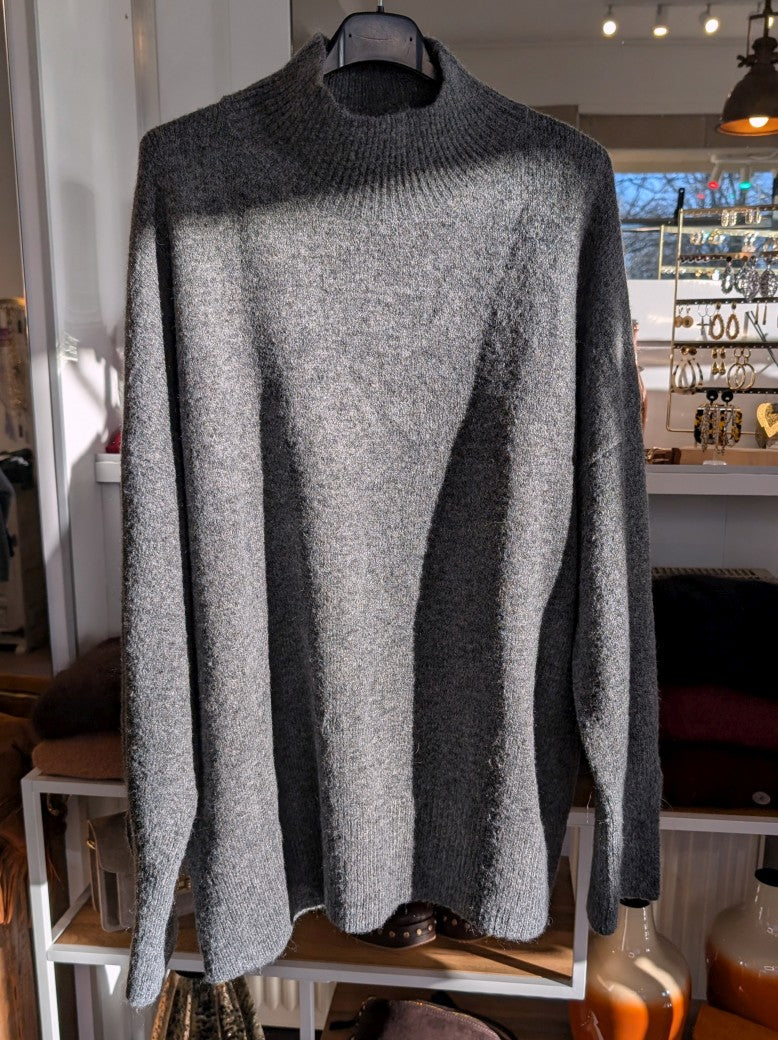 Feinstrick Rollkragen Stehkragen Pullover Grau Viskose One Size - Effeny