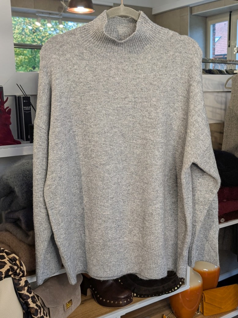 Feinstrick Rollkragen Stehkragen Pullover Hellgrau Viskose One Size - Effeny