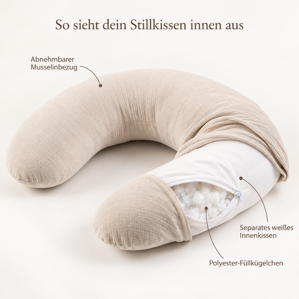 Stillkissen U-Form Musselin – abnehmbarer Bezug