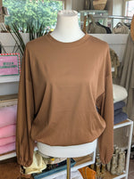 Sweatshirt Cropped Uni Gummizug Viskose Bronze Gold One Size - Made in Italy Q2459