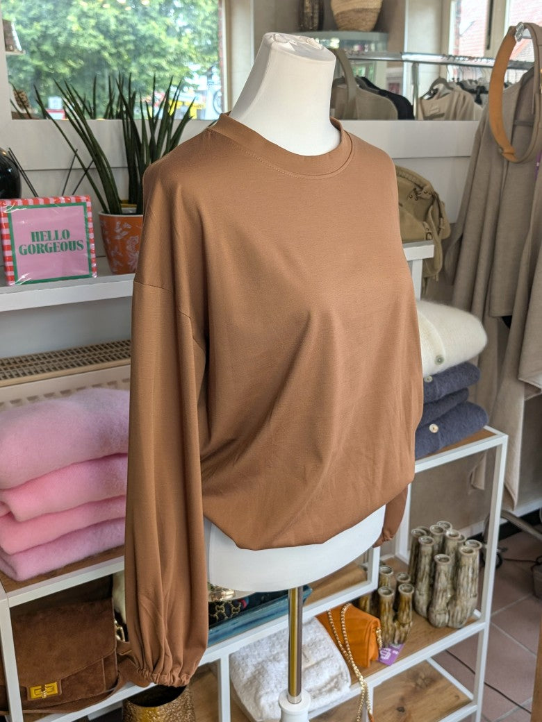 Sweatshirt Cropped Uni Gummizug Viskose Bronze Gold One Size - Made in Italy Q2459