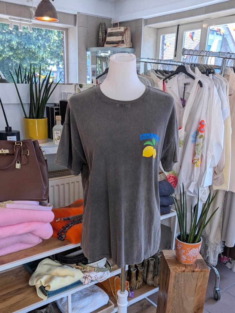 T-Shirt Freshly Squeezed Zitrone Anthrazit Backprint Baumwolle One Size