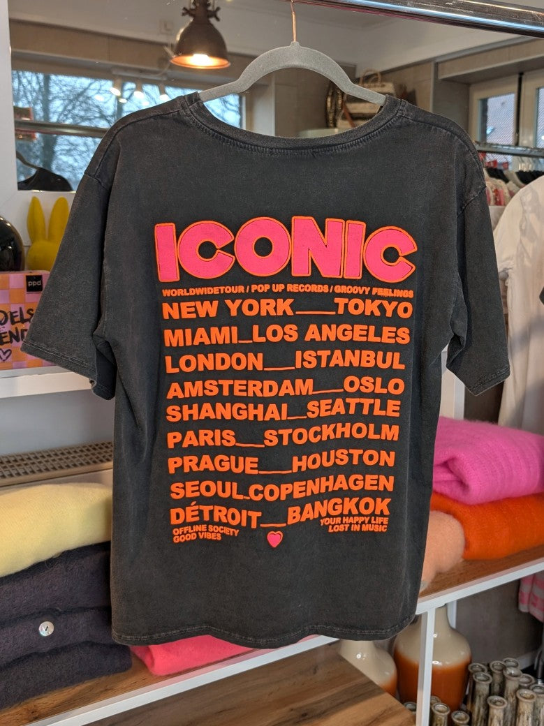 T-Shirt Iconic Backprint Flock Anthrazit Neon Pink Orange Baumwolle One Size - von Mioni 12317