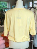 T-Shirt Uni Cropped Butter Yellow Gelb Baumwolle, One Size - von Mioni Italien 25315