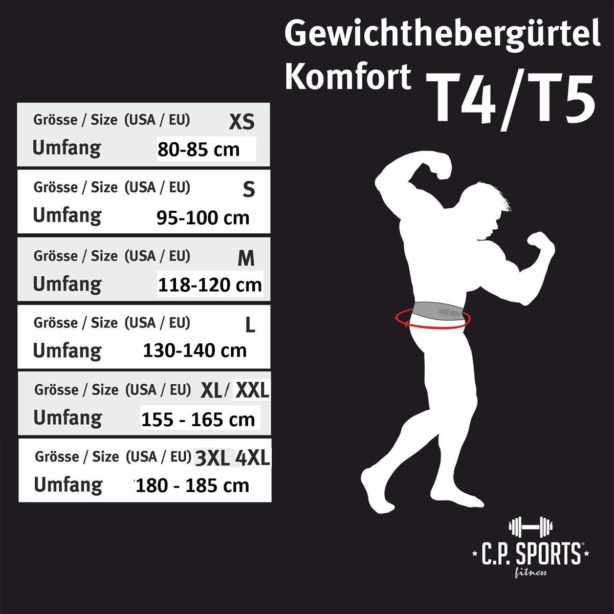 Gewichthebergürtel Leder - Extra Breit - Schwarz - C.P.Sports - T4-5