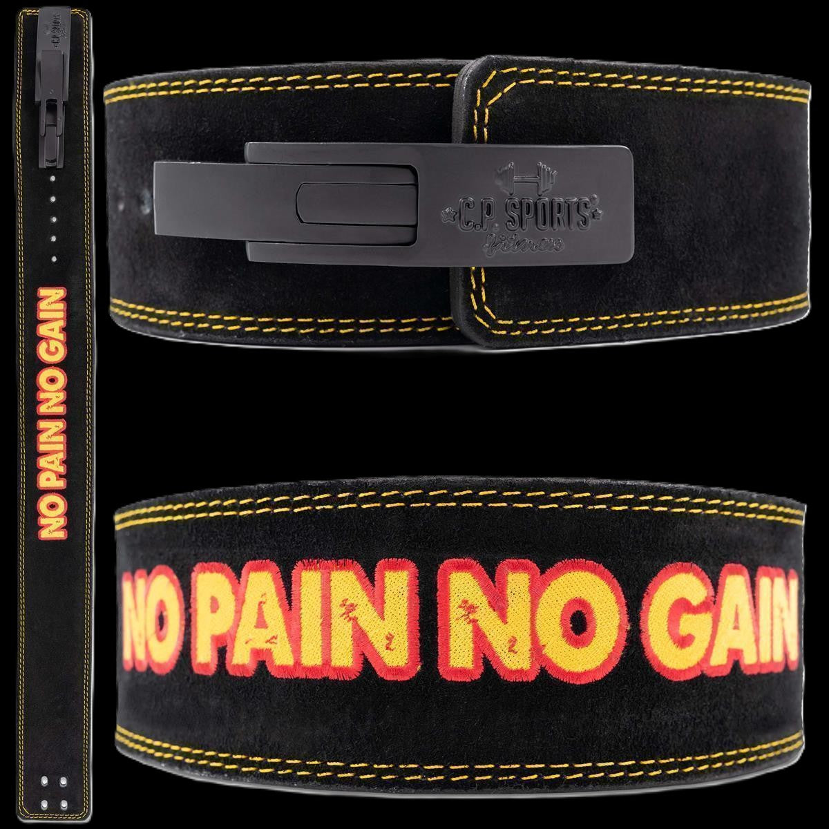 Profi Powerlifting-Gürtel mit Powerschnalle - No Pain no Gain - C.P. Sports T9