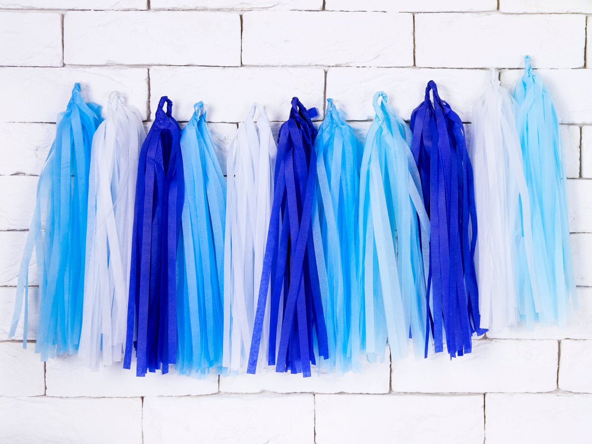 Girlande Quasten Weiß Blau | 12Stk./200cm