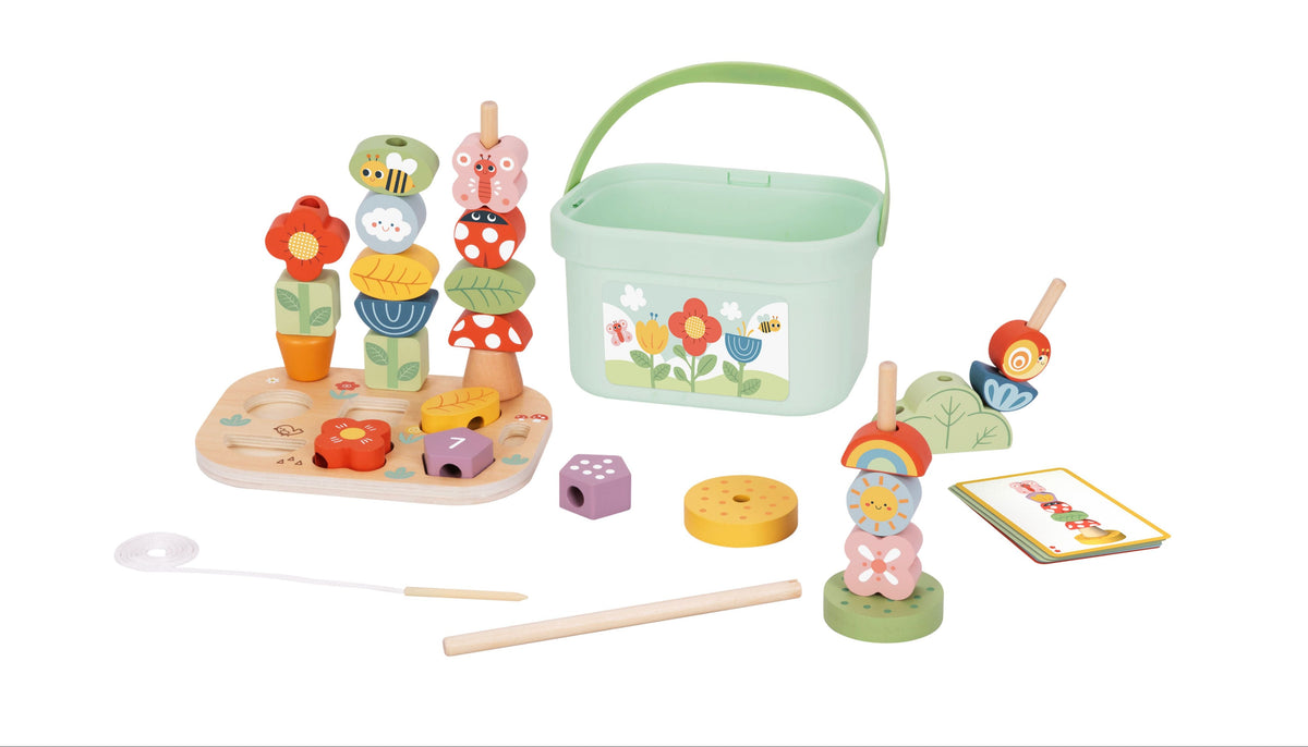 Montessori Holz Wald Steck- Einfädelspiel und Stapel Set mit Tierfiguren - Lern- & Motorikspielzeug für Kinder