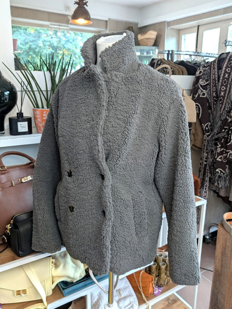 Teddy Jacke Grau Flauschig Weich Leicht Kunstpelz - von SWEEWE P249