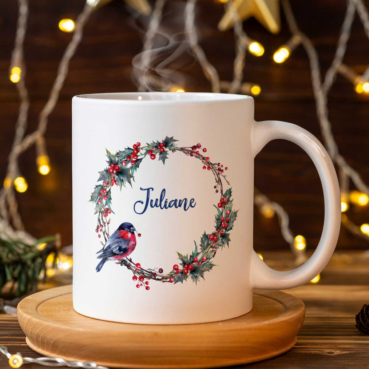Bedruckte Tasse mit Weihnachtsmotiv - Weihnachtskranz