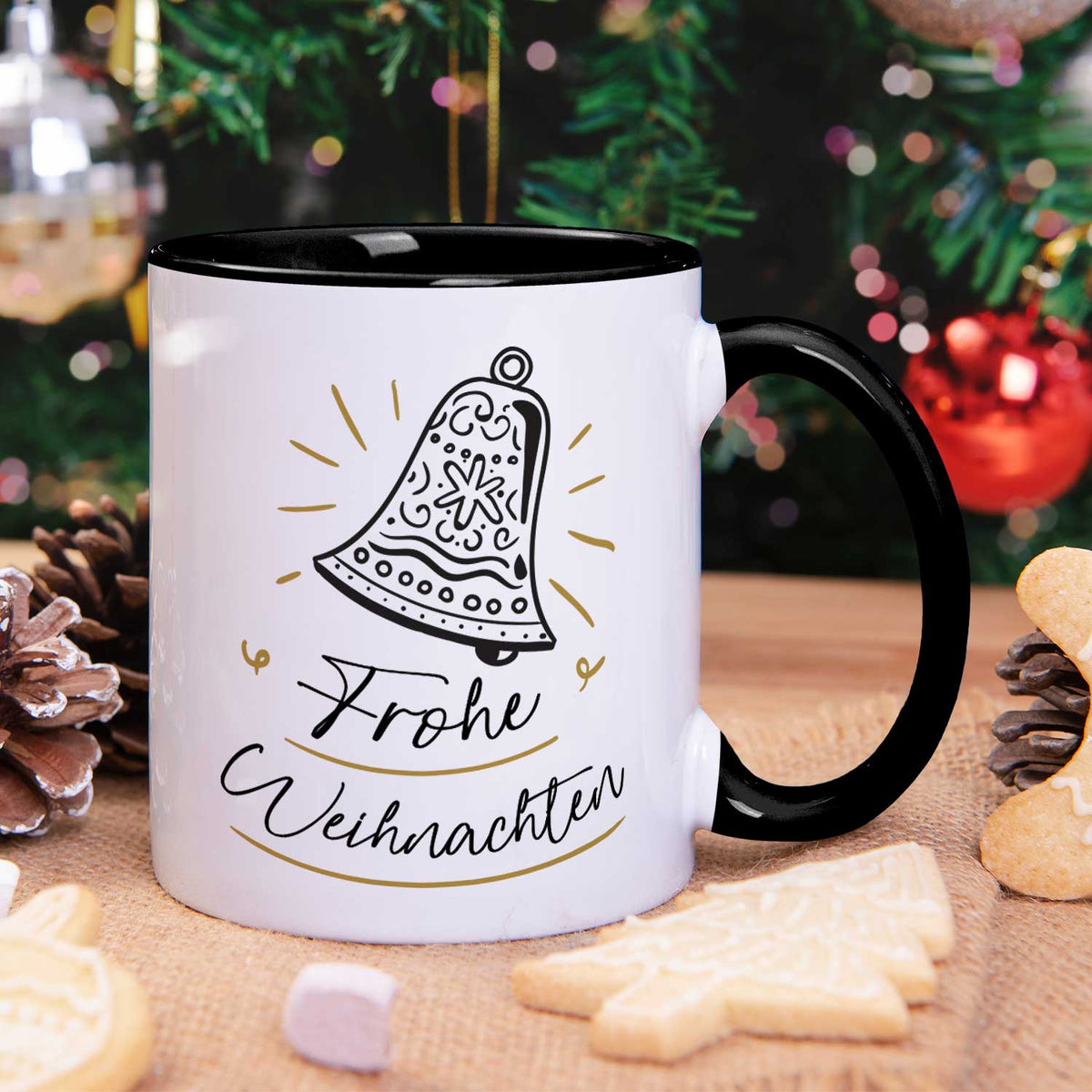 Bedruckte Tasse mit Weihnachtsmotiv im Weihnachtsglocke Design