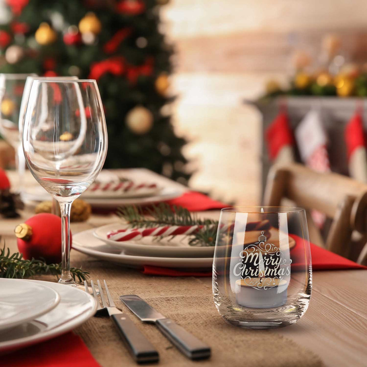 Teelicht mit Gravur - Weihnachtsdeko - Weihnachtskugel