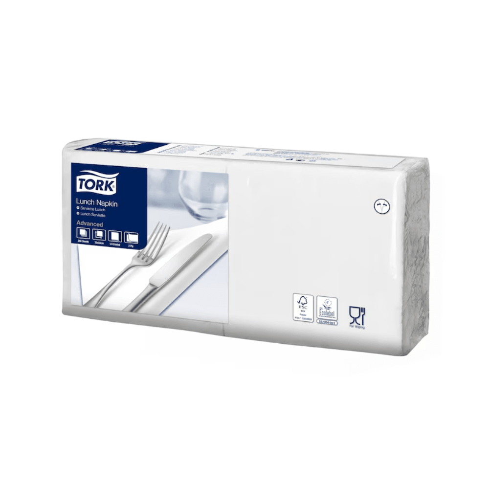 Tork 477149 Lunchservietten Weiß Advanced 1/4-Falz 2-lagig | Karton (10 Packungen)