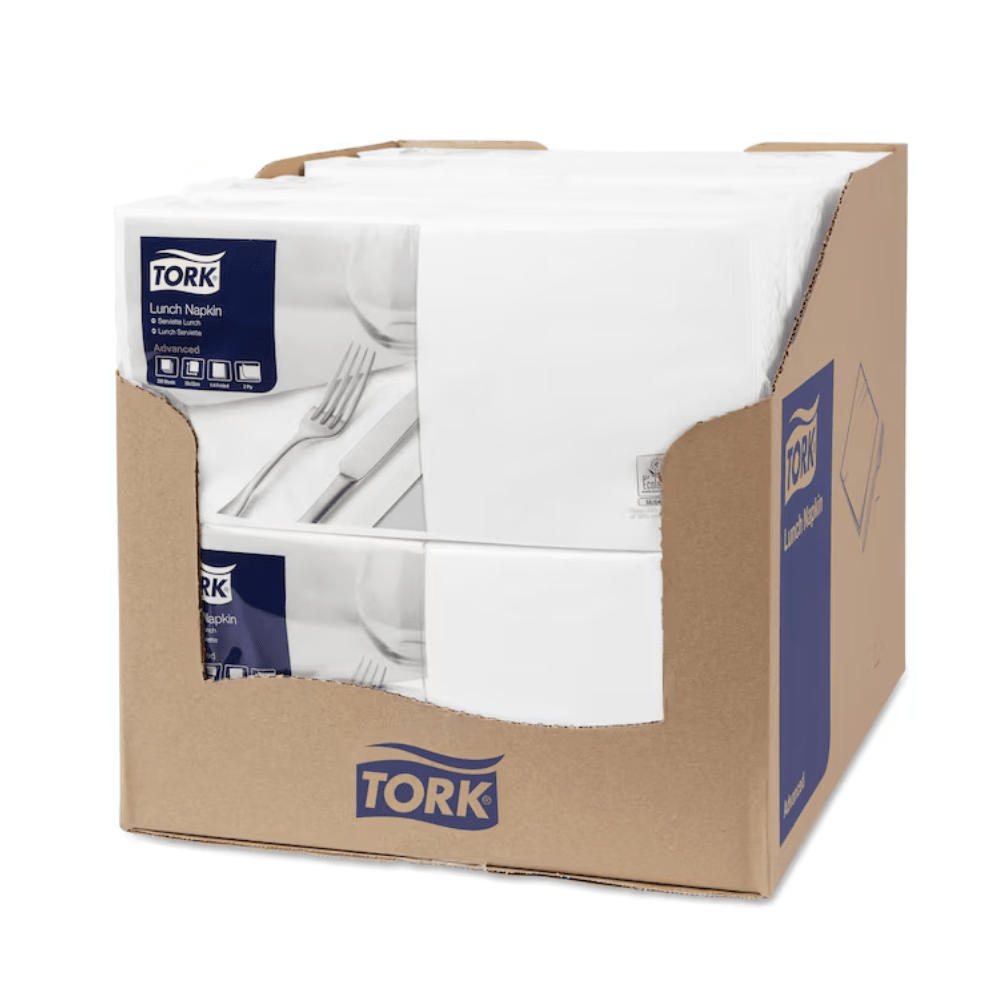 Tork 477149 Lunchservietten Weiß Advanced 1/4-Falz 2-lagig | Karton (10 Packungen)