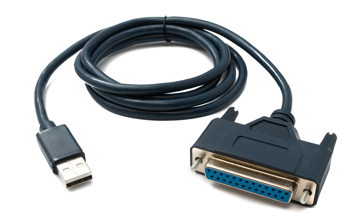USB 2.0 Kabel 120 cm Typ A  Stecker zu D Sub 25 Pin Buchse IEEE 1248 in Blau | System-S