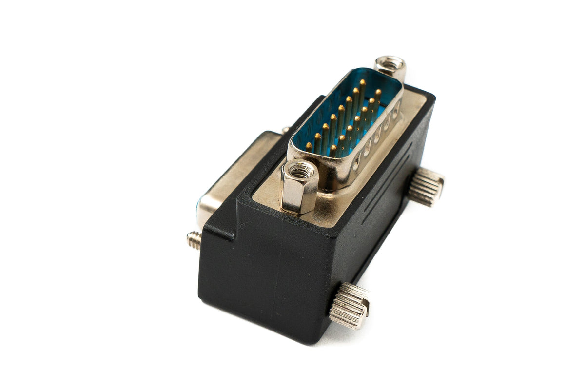 DB15 Adapter DSUB 15 Pin Stecker zu Buchse 90° Winkel Schraube Kabel in Schwarz | System-S