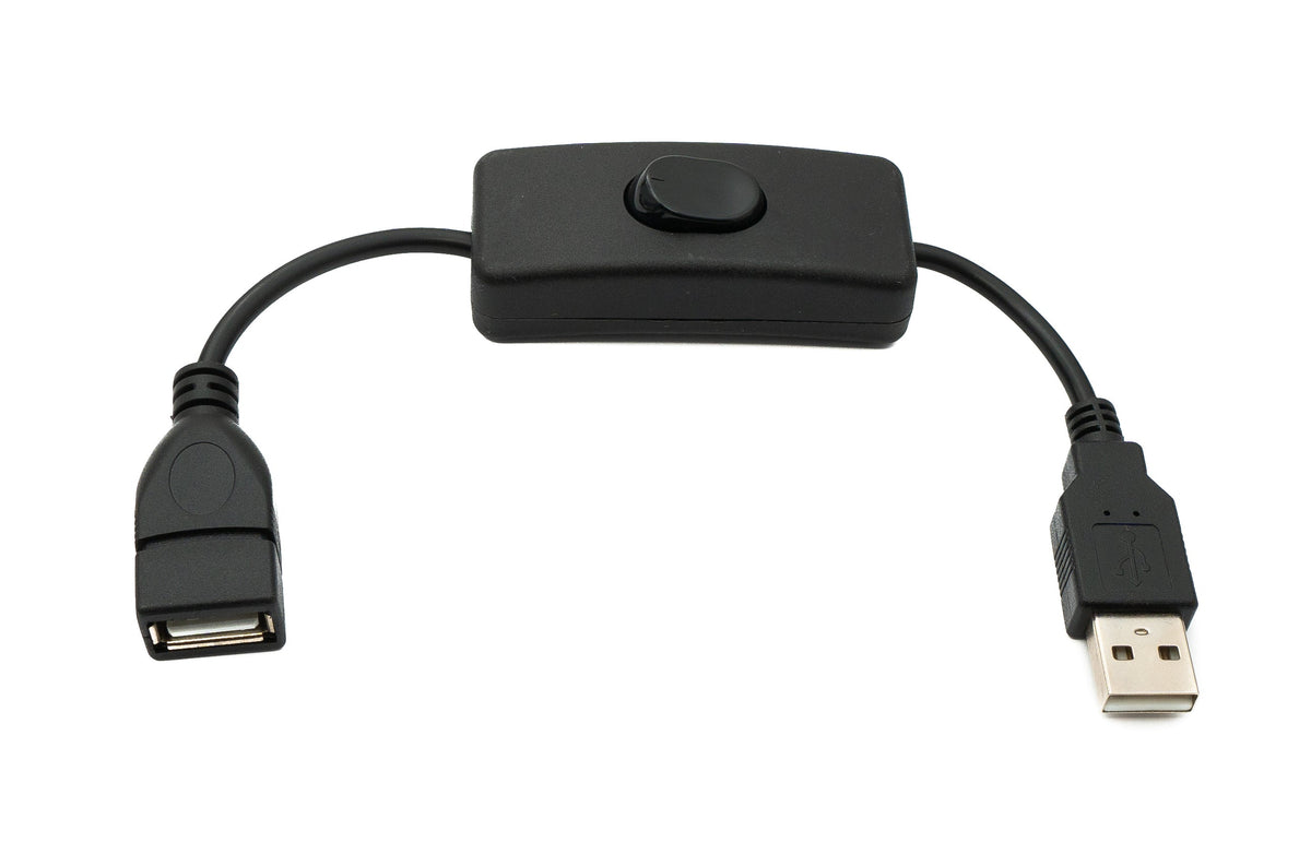 USB 2.0 Kabel 20 cm Typ A Stecker zu Buchse Schalter in Schwarz | System-S