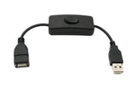 USB 2.0 Kabel 20 cm Typ A Stecker zu Buchse Schalter in Schwarz | System-S