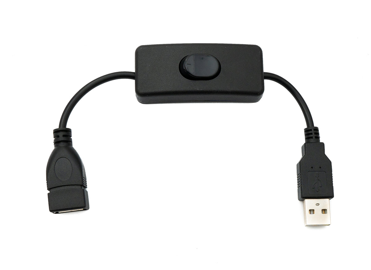 USB 2.0 Kabel 20 cm Typ A Stecker zu Buchse Schalter in Schwarz | System-S
