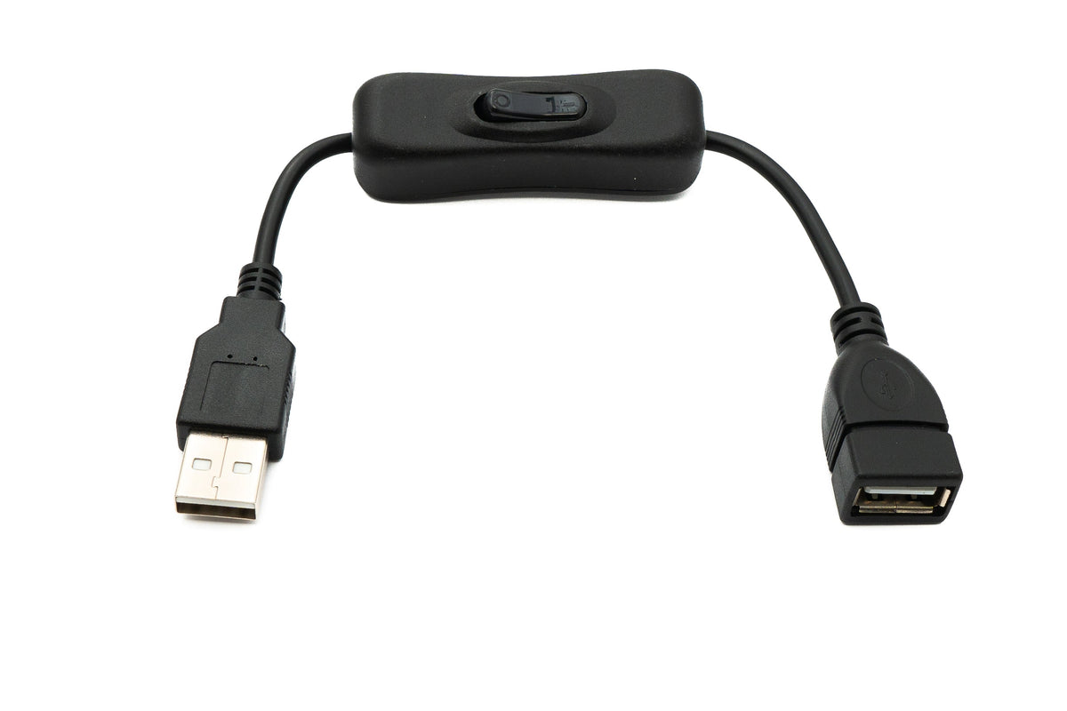 USB 2.0 Kabel 20 cm Typ A Stecker zu Buchse Schalter in Schwarz | System-S