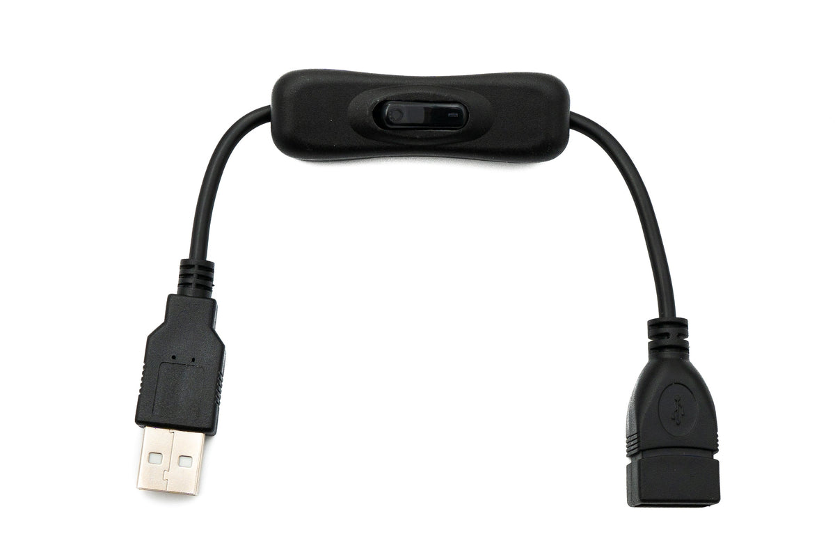 USB 2.0 Kabel 20 cm Typ A Stecker zu Buchse Schalter in Schwarz | System-S