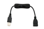 USB 2.0 Kabel 20 cm Typ A Stecker zu Buchse Schalter in Schwarz | System-S