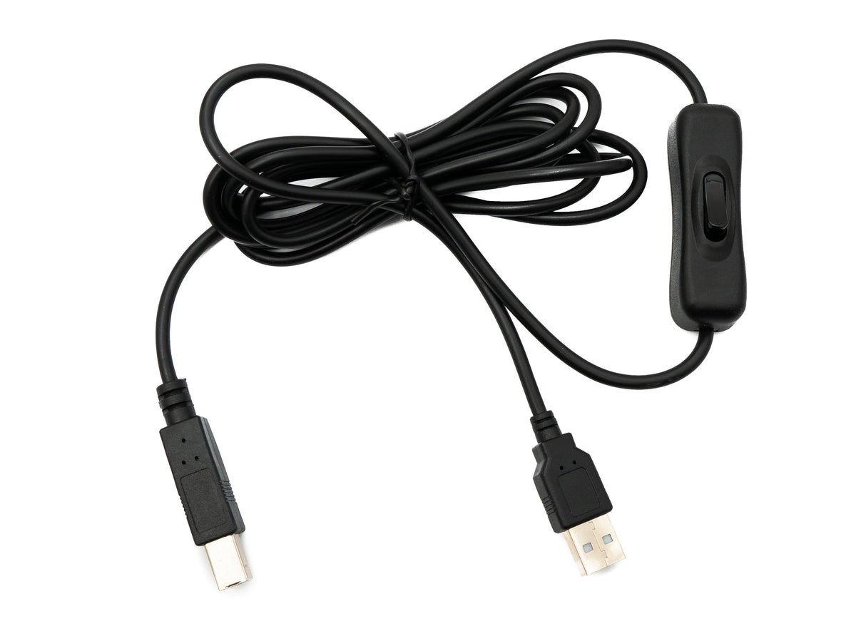 USB 2.0 Kabel 2 m Typ B Stecker zu A Stecker Schalter in Schwarz | System-S