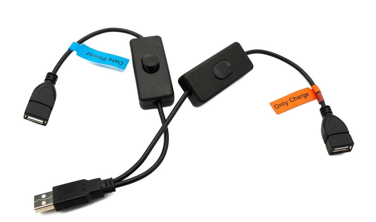 USB 2.0 Kabel 30 cm Typ A Stecker zu 2x Buchse Schalter in Schwarz | System-S