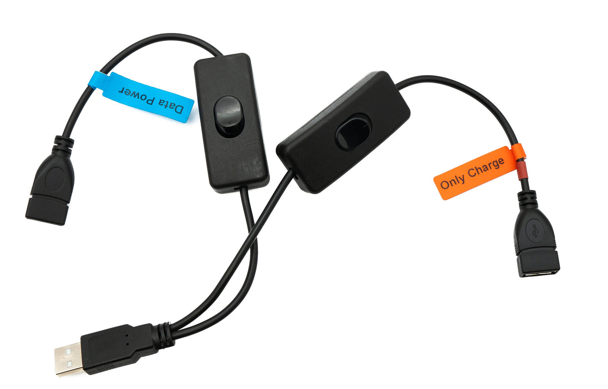 USB 2.0 Kabel 30 cm Typ A Stecker zu 2x Buchse Schalter in Schwarz | System-S